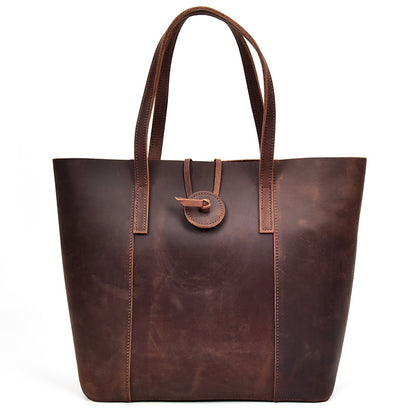 Women's Crazy Horse Leather Tote Bag - Vintage Full-Grain Leather Handbag