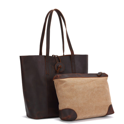 Women's Crazy Horse Leather Tote Bag - Vintage Full-Grain Leather Handbag