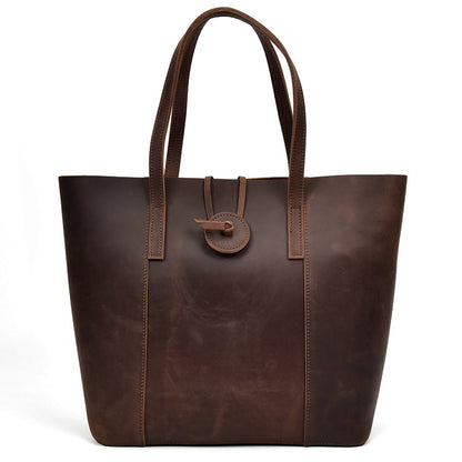 Women's Crazy Horse Leather Tote Bag - Vintage Full-Grain Leather Handbag
