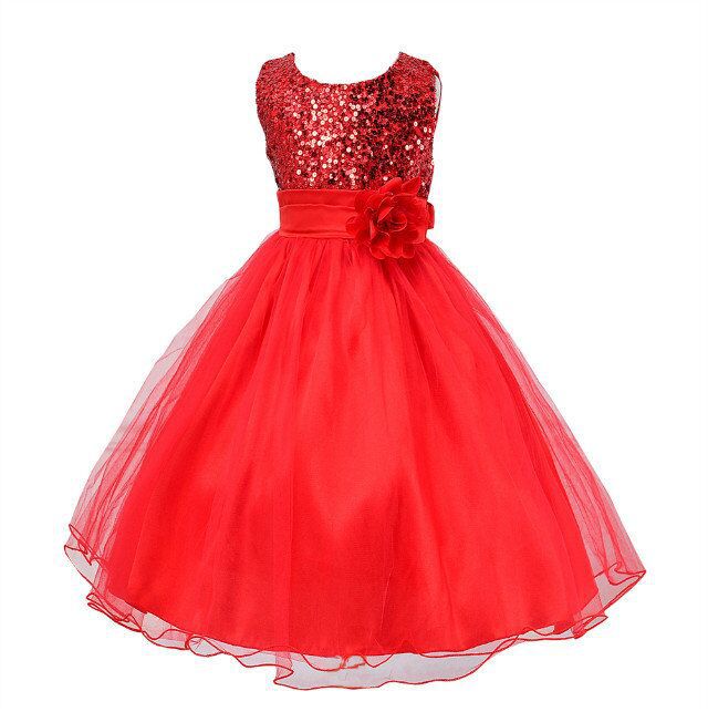 Girls Sequin Princess Dress - Flower Girl Wedding Party Gown