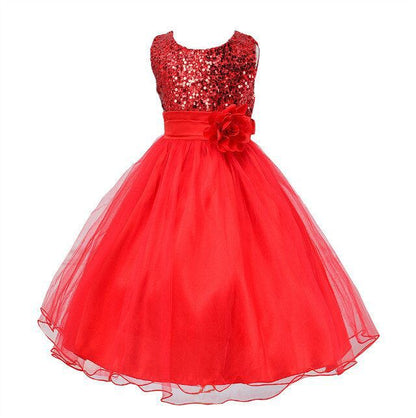 Girls Sequin Princess Dress - Flower Girl Wedding Party Gown