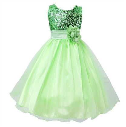 Girls Sequin Princess Dress - Flower Girl Wedding Party Gown