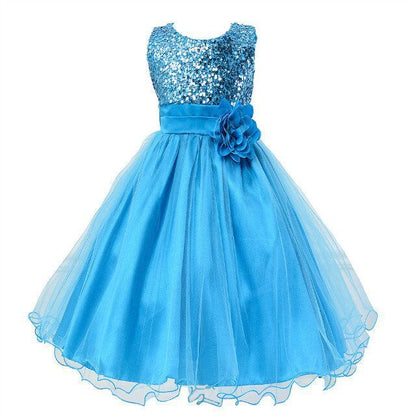Girls Sequin Princess Dress - Flower Girl Wedding Party Gown