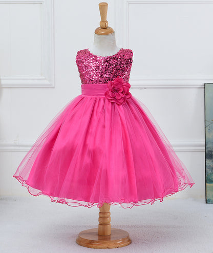 Girls Sequin Princess Dress - Flower Girl Wedding Party Gown
