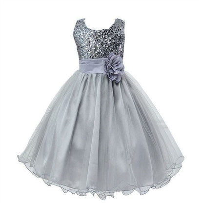 Girls Sequin Princess Dress - Flower Girl Wedding Party Gown