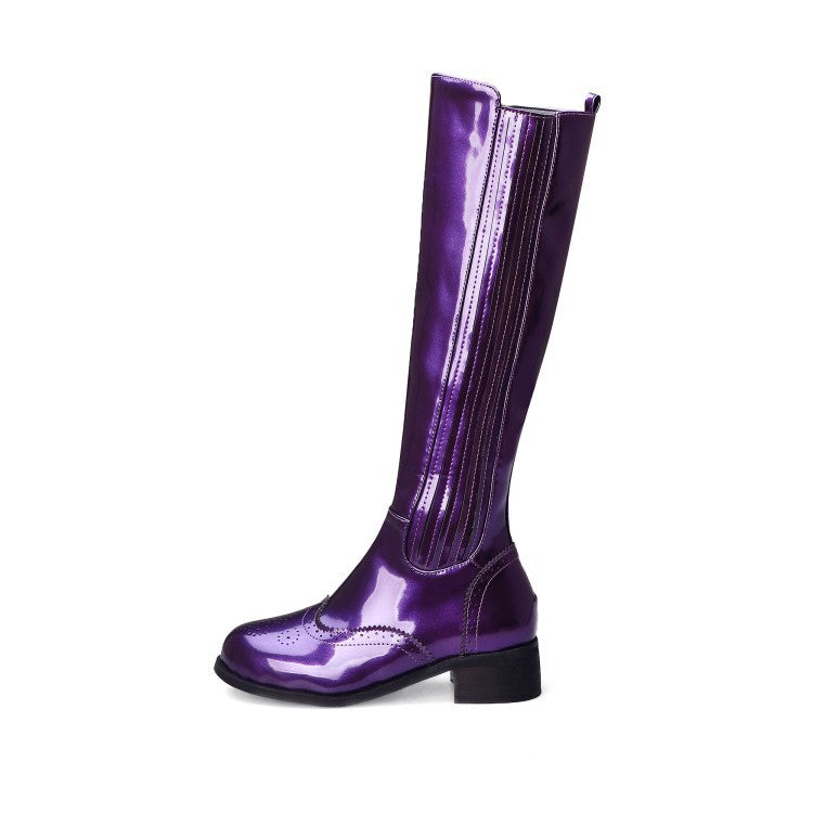 Women's Knee High Warm Low Heel Motorcycle Boots - PU Leather Riding Boots