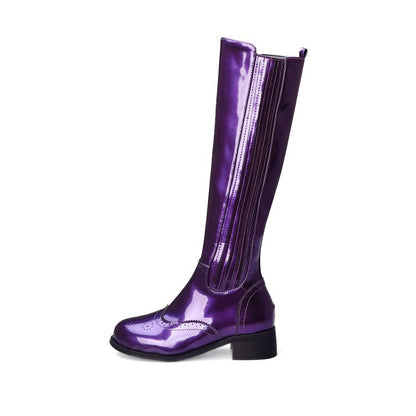 Women's Knee High Warm Low Heel Motorcycle Boots - PU Leather Riding Boots