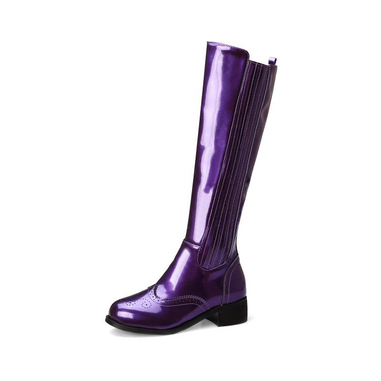 Women's Knee High Warm Low Heel Motorcycle Boots - PU Leather Riding Boots
