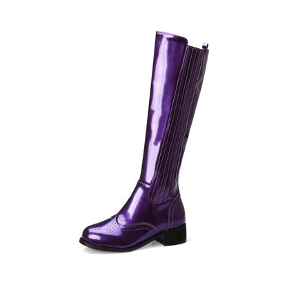 Women's Knee High Warm Low Heel Motorcycle Boots - PU Leather Riding Boots