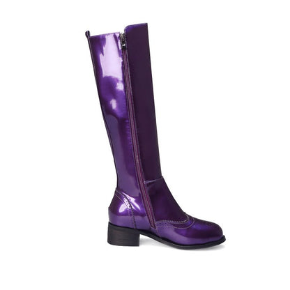 Women's Knee High Warm Low Heel Motorcycle Boots - PU Leather Riding Boots