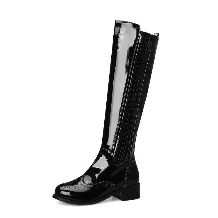 Women's Knee High Warm Low Heel Motorcycle Boots - PU Leather Riding Boots