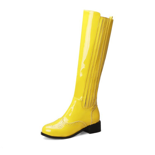 Women's Knee High Warm Low Heel Motorcycle Boots - PU Leather Riding Boots