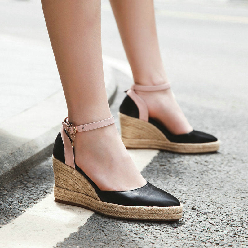 Women's D'Orsay Wedge Espadrille Pumps - Ankle Strap Platform Shoes