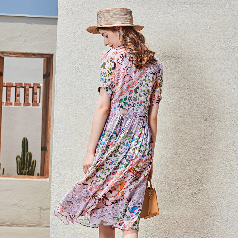 Elegant Long-Sleeve Silk Midi Dress