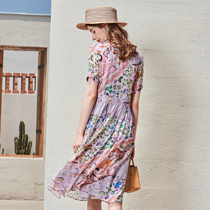 Elegant Long-Sleeve Silk Midi Dress