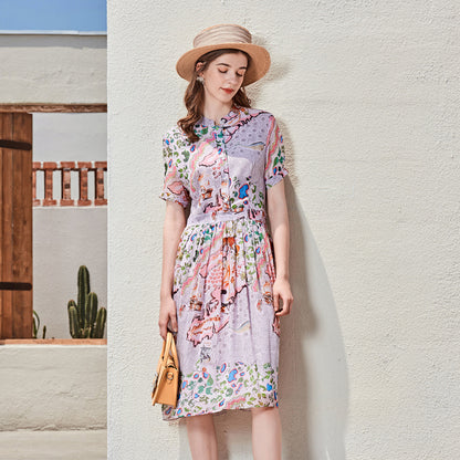 Elegant Long-Sleeve Silk Midi Dress