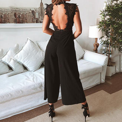 Women's Long Jumpsuit Summer Romper - Casual Overalls with Hollow Design