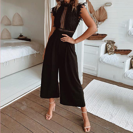 Women's Long Jumpsuit Summer Romper - Casual Overalls with Hollow Design