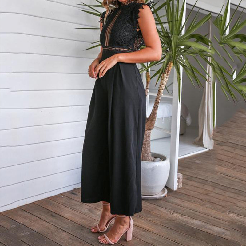 Women's Long Jumpsuit Summer Romper - Casual Overalls with Hollow Design