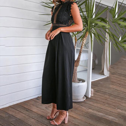 Women's Long Jumpsuit Summer Romper - Casual Overalls with Hollow Design