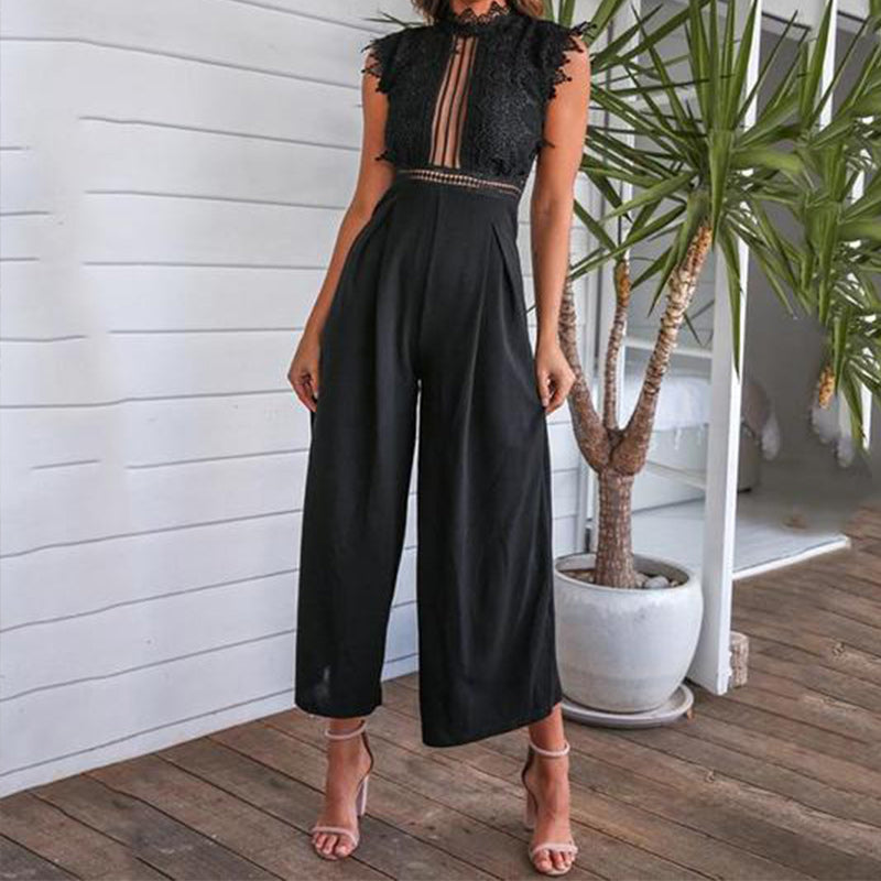 Women's Long Jumpsuit Summer Romper - Casual Overalls with Hollow Design