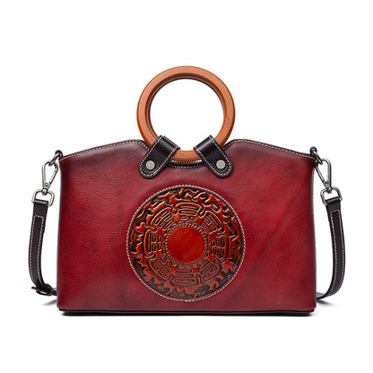 Women's Vintage Designer Leather Shoulder Bag - Genuine Leather Handbag with Classic European Style