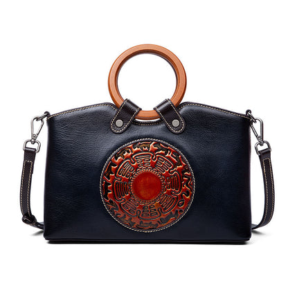 Women's Vintage Designer Leather Shoulder Bag - Genuine Leather Handbag with Classic European Style