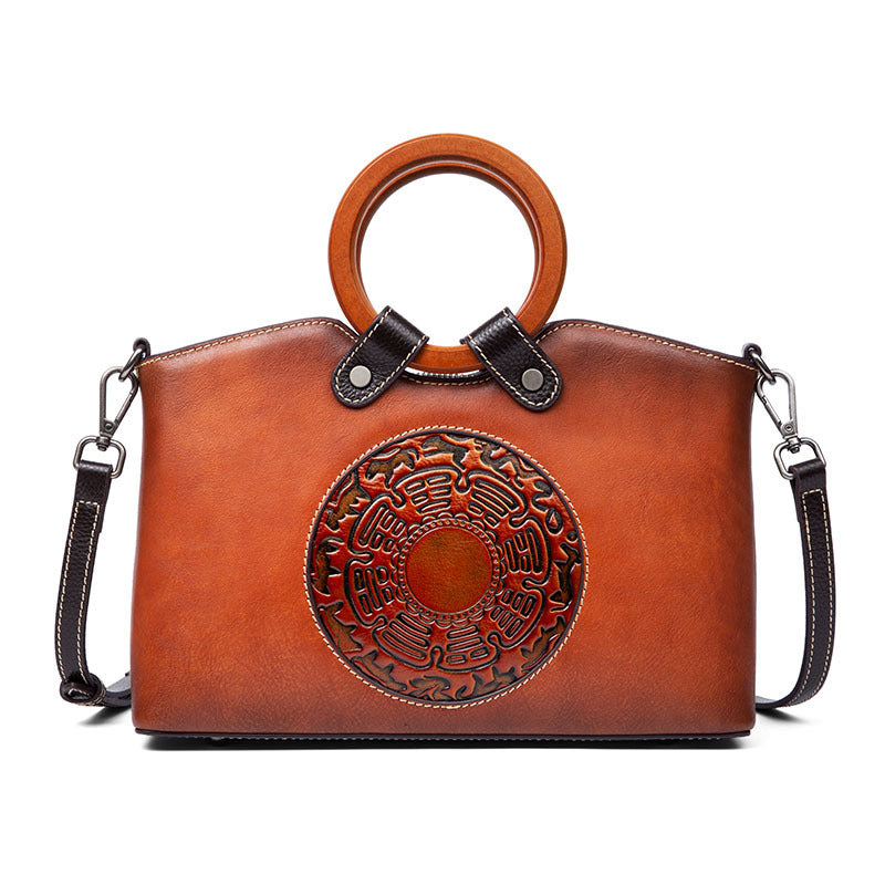 Women's Vintage Designer Leather Shoulder Bag - Genuine Leather Handbag with Classic European Style
