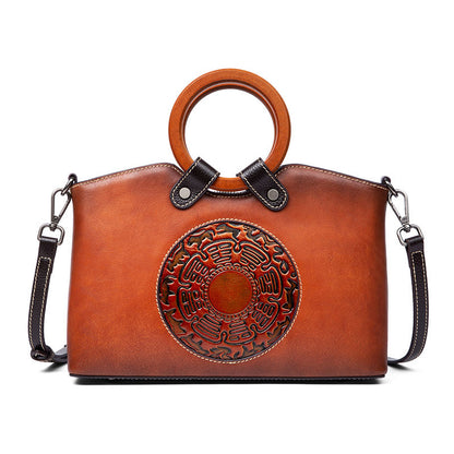 Women's Vintage Designer Leather Shoulder Bag - Genuine Leather Handbag with Classic European Style