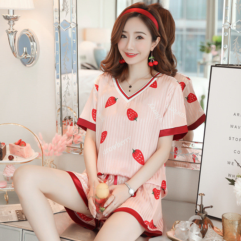 Giraffe Print Short Sleeve Pajama Set - Summer Sleepwear