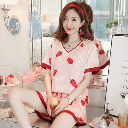 Giraffe Print Short Sleeve Pajama Set - Summer Sleepwear