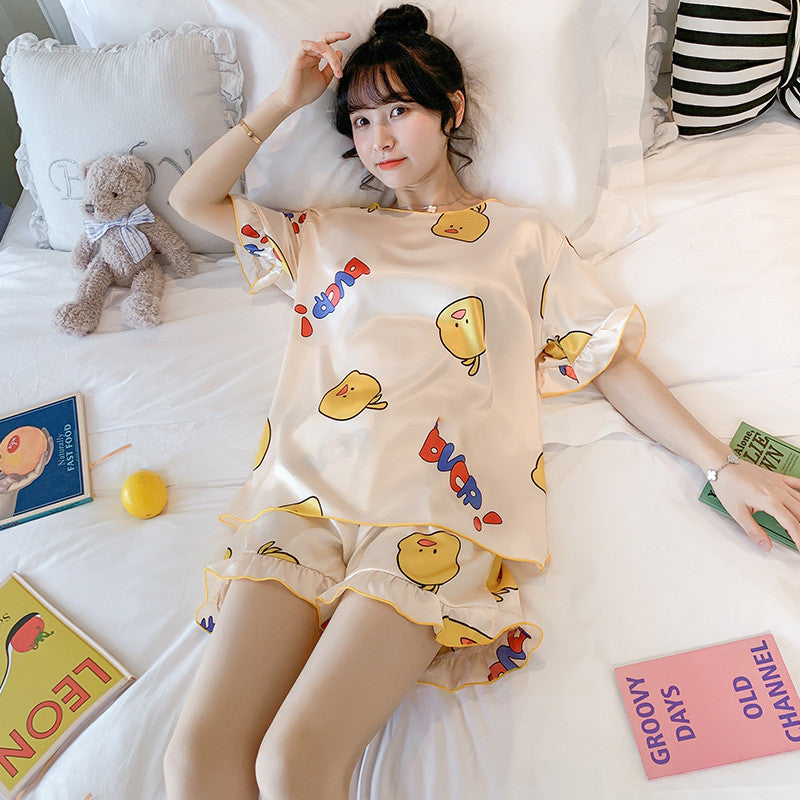 Giraffe Print Short Sleeve Pajama Set - Summer Sleepwear