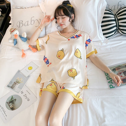 Giraffe Print Short Sleeve Pajama Set - Summer Sleepwear