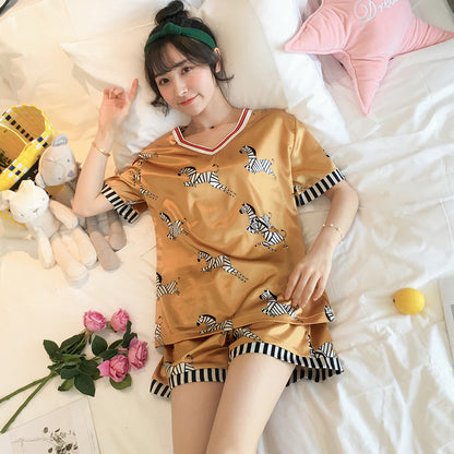 Giraffe Print Short Sleeve Pajama Set - Summer Sleepwear