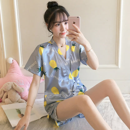 Giraffe Print Short Sleeve Pajama Set - Summer Sleepwear