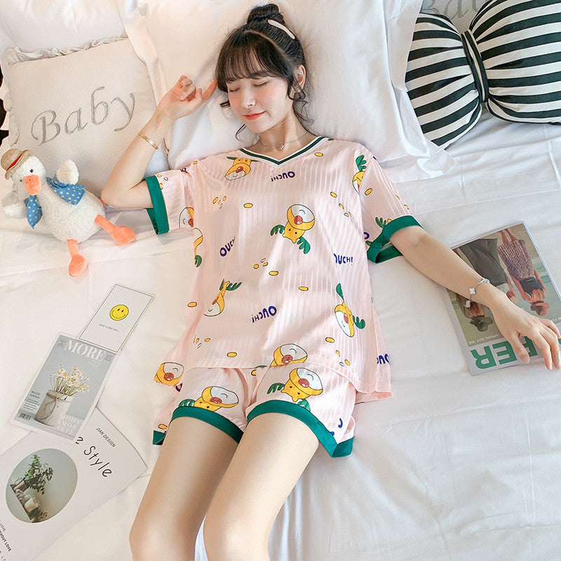 Giraffe Print Short Sleeve Pajama Set - Summer Sleepwear
