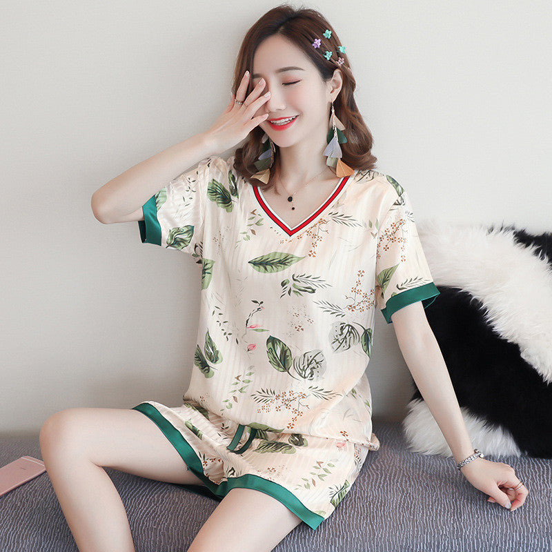 Giraffe Print Short Sleeve Pajama Set - Summer Sleepwear