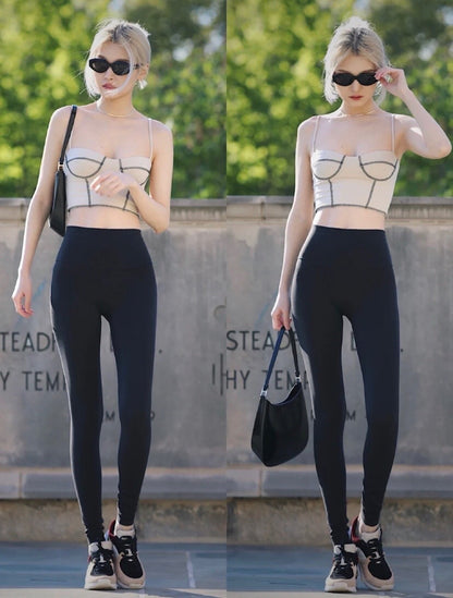 High-Stretch Nine-Point Yoga Leggings - Nylon Blend Sports Pants