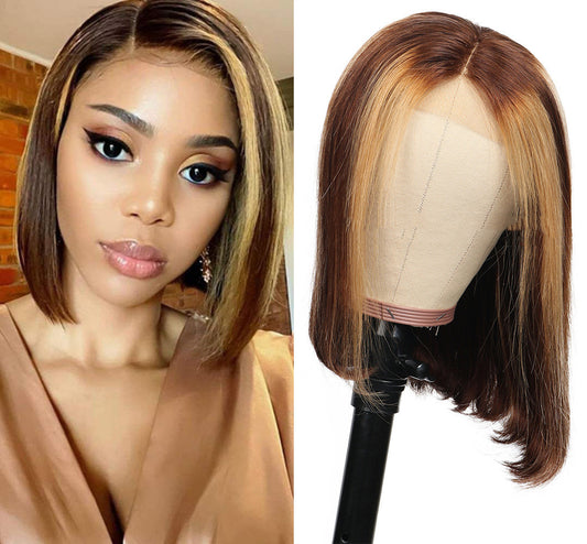 Piano Color Bob Wig - Real Human Hair Short Bob with Highlights