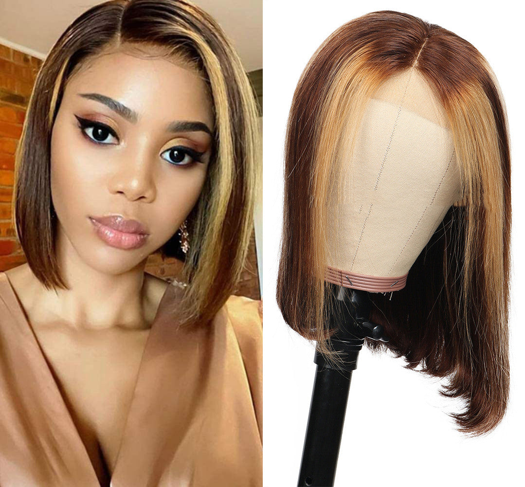 Piano Color Bob Wig - Real Human Hair Short Bob with Highlights