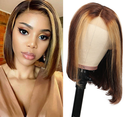 Piano Color Bob Wig - Real Human Hair Short Bob with Highlights