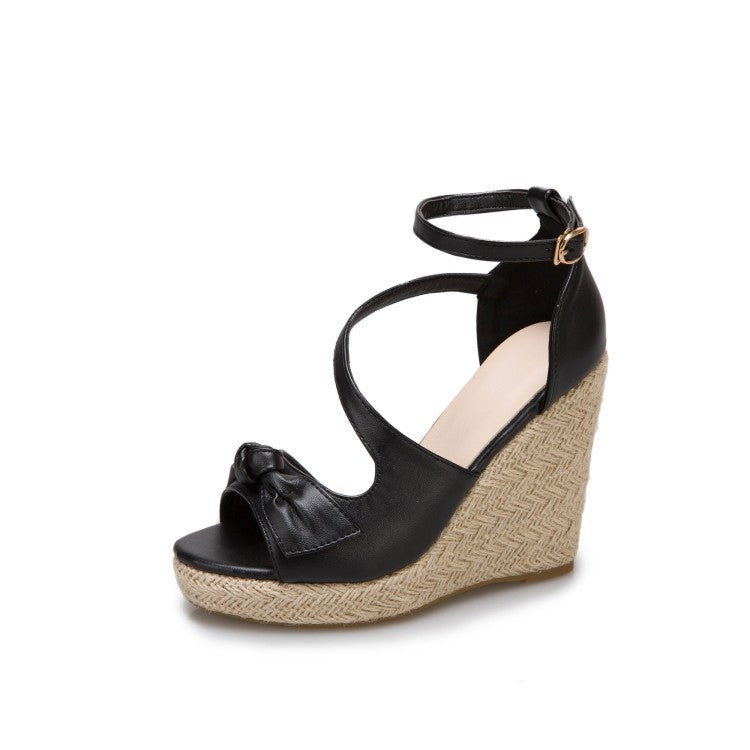 Denim Wedge Sandals - Pointed Toe Buckle Strap Casual Shoes
