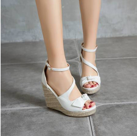 Denim Wedge Sandals - Pointed Toe Buckle Strap Casual Shoes