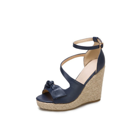 Denim Wedge Sandals - Pointed Toe Buckle Strap Casual Shoes