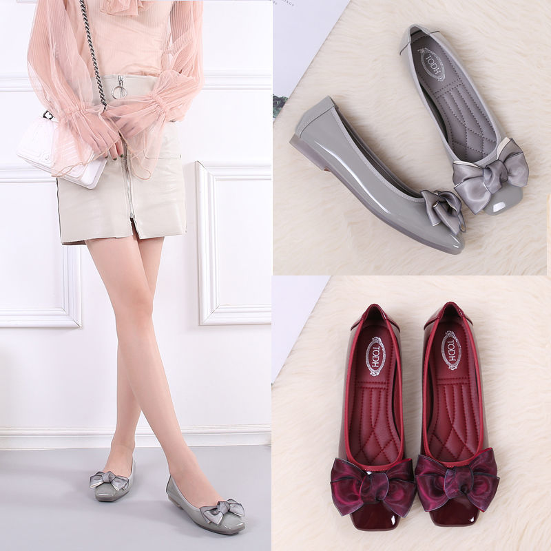 Women's Ballet Flats - Square Toe Slip-On Shoes with Low Heel