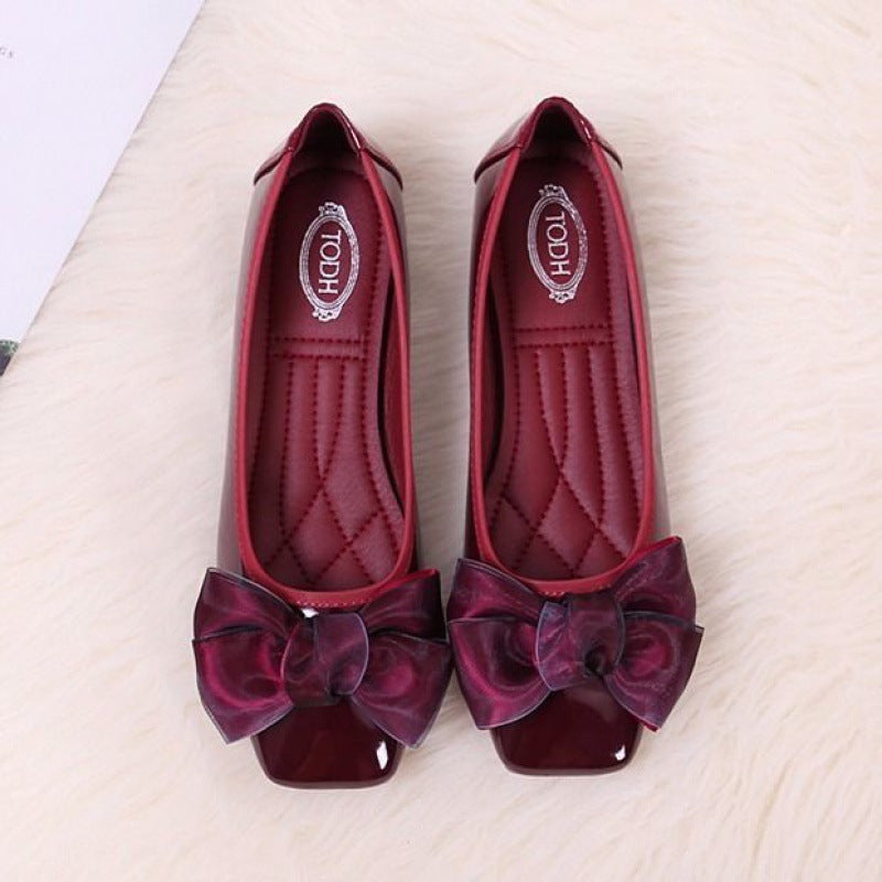 Women's Ballet Flats - Square Toe Slip-On Shoes with Low Heel