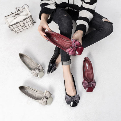 Women's Ballet Flats - Square Toe Slip-On Shoes with Low Heel