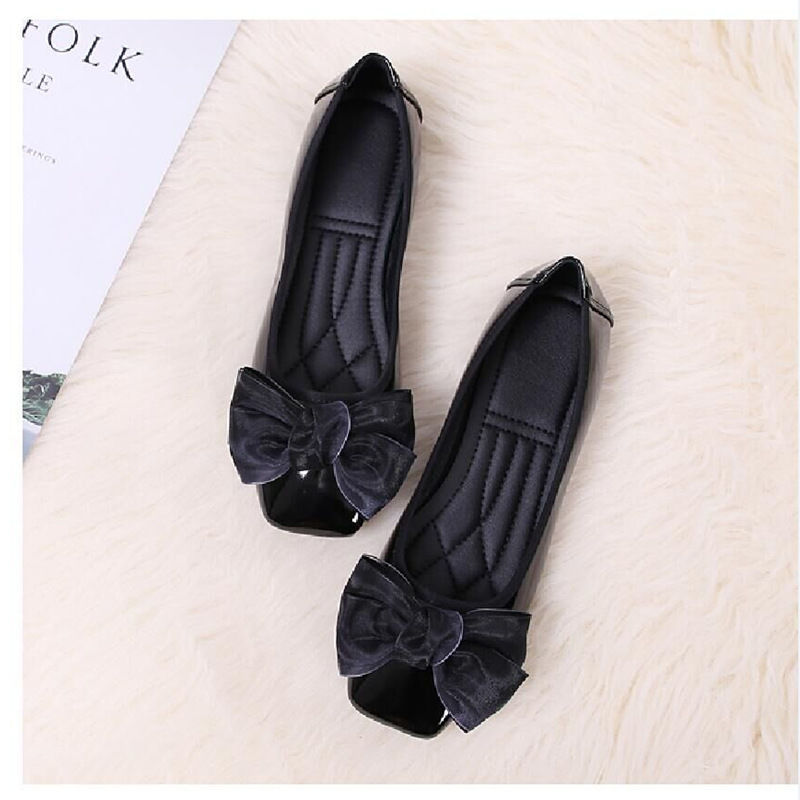 Women's Ballet Flats - Square Toe Slip-On Shoes with Low Heel