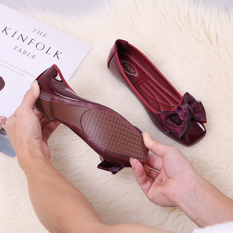 Women's Ballet Flats - Square Toe Slip-On Shoes with Low Heel