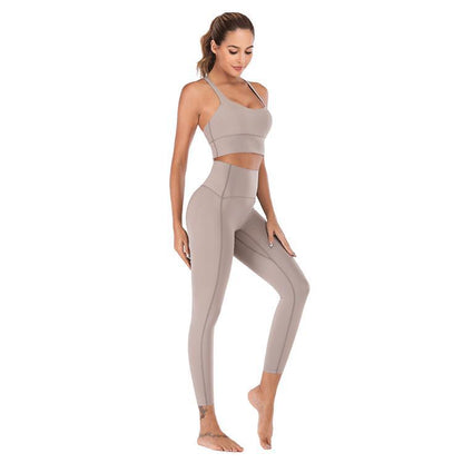 Yoga Sports Bra and Pants Set - Cotton Blend Activewear Suit